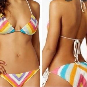 NWT Bar 3 III Rainbow Crochet Triangle String Bikini